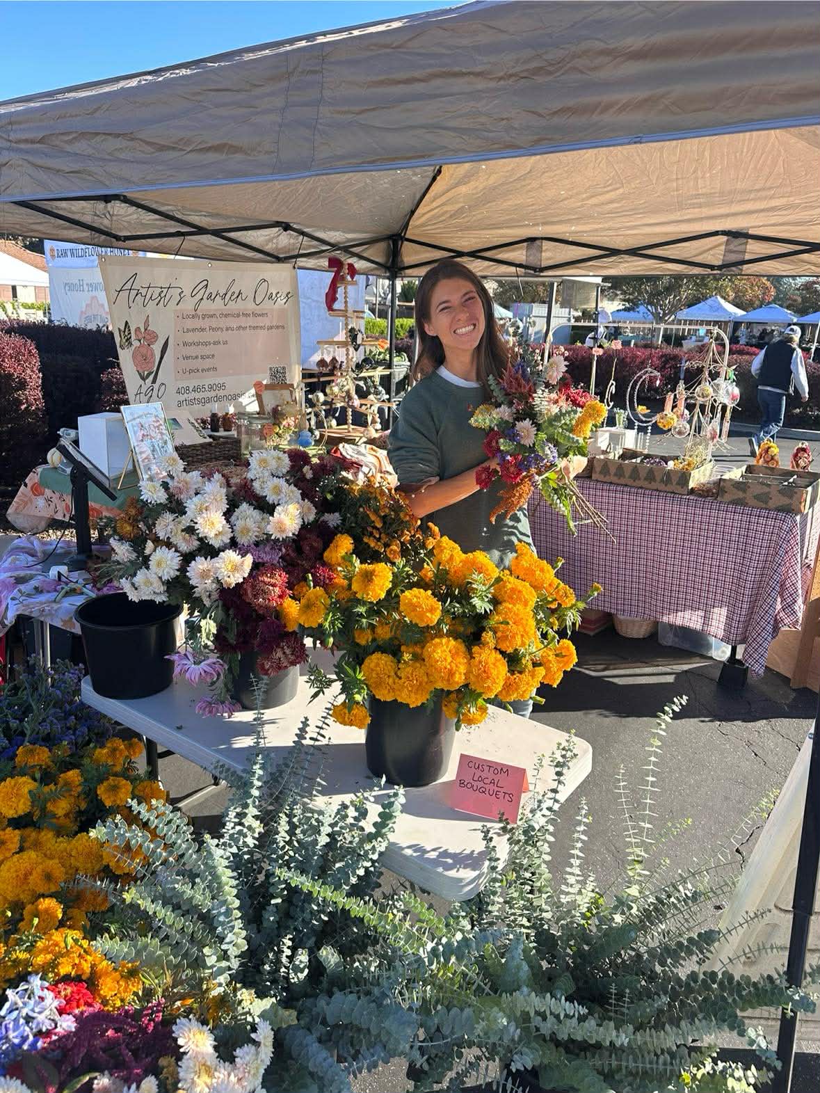 making custom bouquets at a local farmer's market
